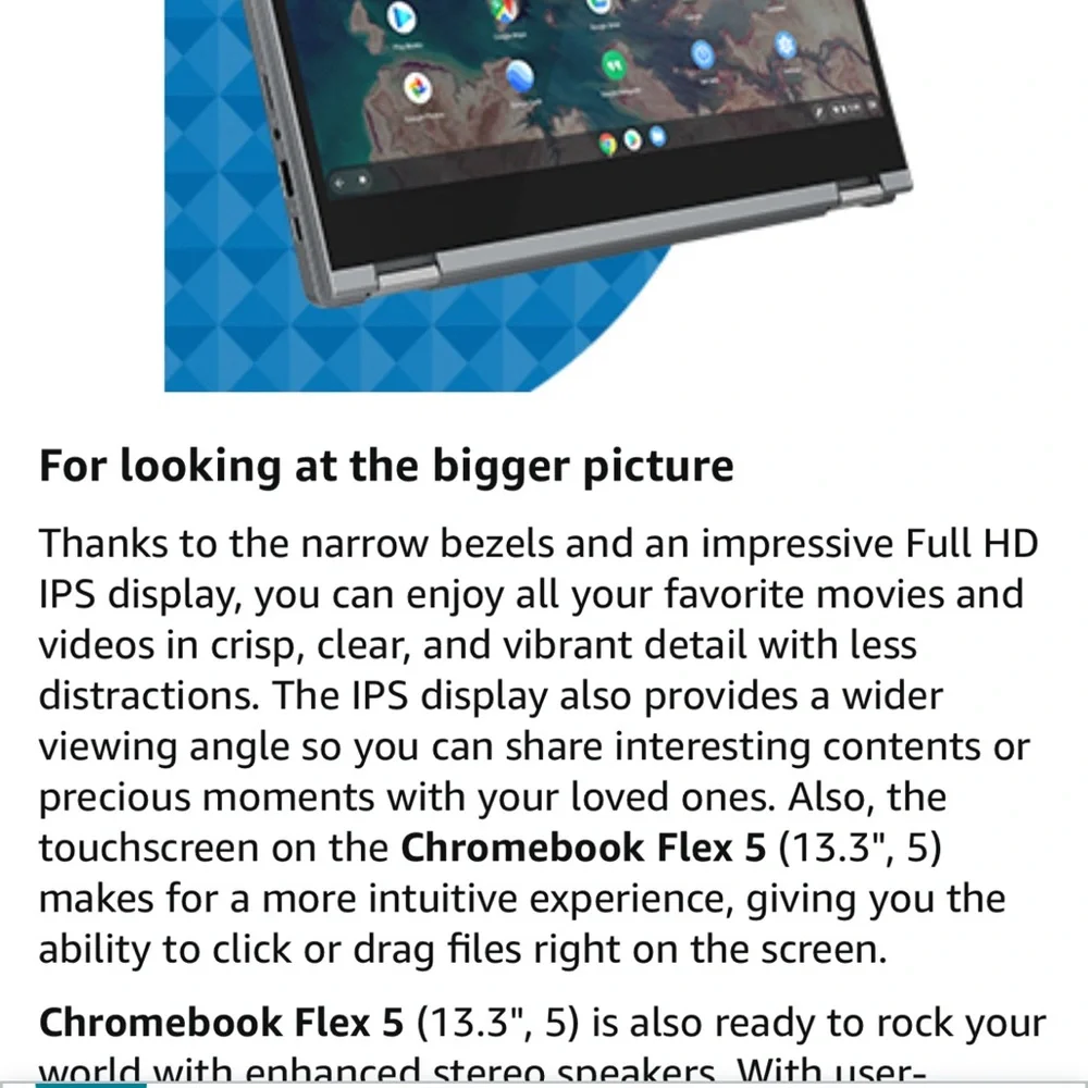 Lenovo Chromebook 13.3” display. Retails $360. Like new.